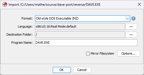 Ghidra detects executable type